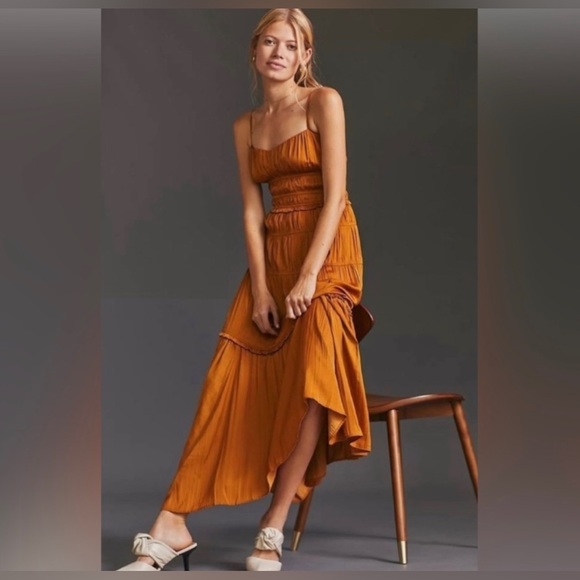 4. NWOT Anthropologie Silk Ruched Midi Slip Dress - Picture 2 of 8